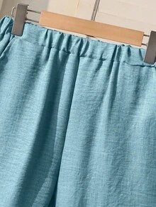 SHEIN 青少年男孩夏季休閒純色襯衫與短褲兩件套 - 綠色 - 查看 6