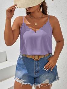 SHEIN Frenchy 大码女式休闲纯色吊带背心 - 淡紫色 - 查看 5