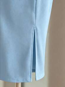 Fine & Folde Women's Colorblock Off-Shoulder Fitted Elegant Romantic Short Dress Wedding Party Mother Of The Bride Light Blue And White Summer - Blue - View 4