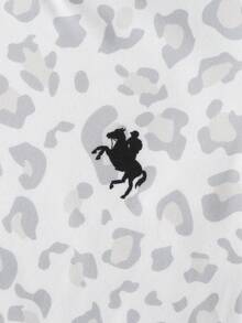SHEIN Elladie kids 2件/套基礎休閒慵懶純色套裝，馬匹印花圓領短袖T恤搭配直筒長褲，適合日常/外出等多種場合，春季/夏季/四季皆宜 - 白色 - View 3