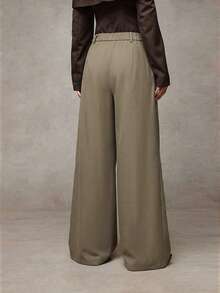 SHEIN BAE Women's Casual Everyday Pleated Wide Leg Pants - Army Green - View 4