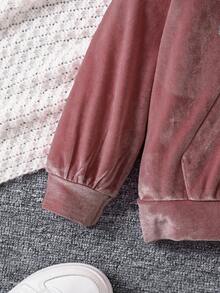 SHEIN Elladie kids 女童休閒運動舒適長袖連帽兩件套，秋季 - 藕粉色 - 查看 5