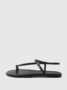 HighSole 女款春夏戶外舒適裸色綁帶休閒平底黑色涼鞋，度假沙灘穿搭 - 黑色 - 查看 3