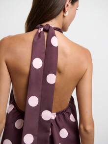 Nöista Setelan Atasan Halter Polkadot dan Celana Panjang Lebar dengan Desain yang Serasi. Sempurna untuk Liburan, Pesta, Liburan di Resor, dan Gaya yang Menonjol. - Berwarna merah muda - View 10