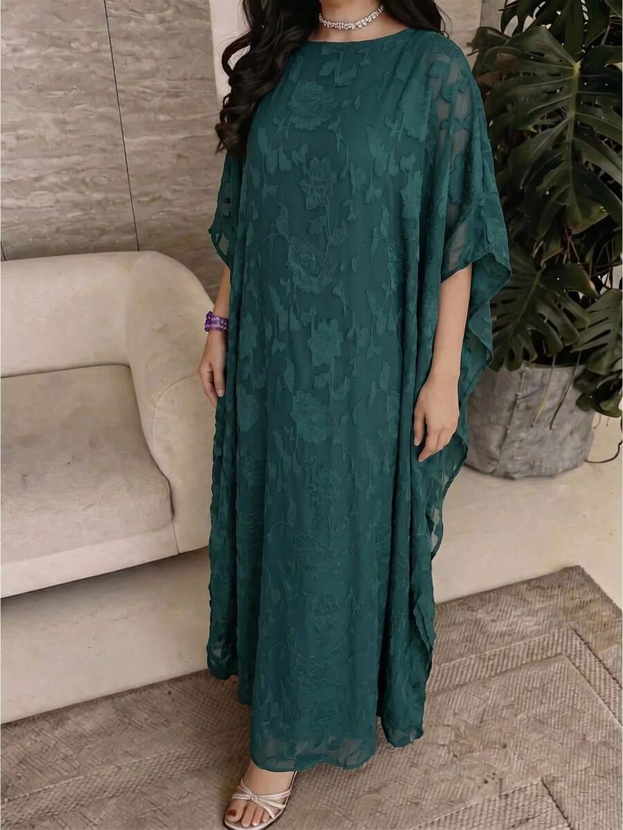 Yasmyna 女款蕾絲休閒寬鬆派對旅行阿拉伯風洋裝 - 墨綠色 - 查看 1