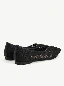 CUCCOO CHICEST Flower Lace Pointed Flats, Gentle Style Commuting Dating Breathable Low Vamp Shoes Fall Shoes - Black - View 6