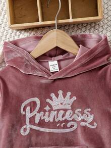 SHEIN Elladie kids 女童休閒運動舒適長袖連帽兩件套，秋季 - 藕粉色 - 查看 3