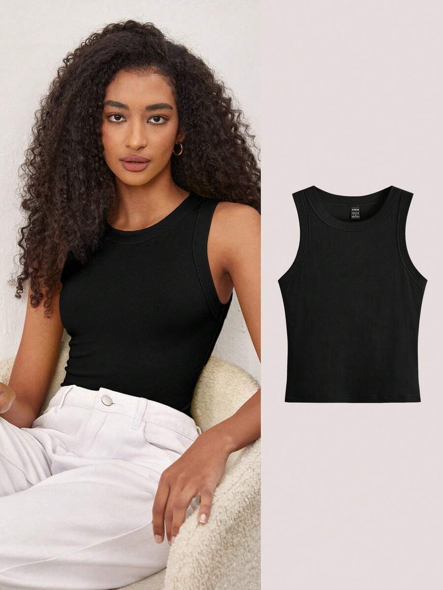 SHEIN BASICS Solid Slim Tank Top Summer Tops
