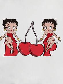 Betty Boop x SHEIN 女士休闲卡通图案修身短袖T恤，夏季 - 白色 - 查看 3