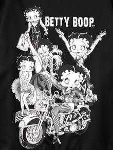 Betty Boop x SHEIN Áo thun cổ tròn tay dài in hình chữ và hoạt hình dành cho nữ - màu đen - Xem 5