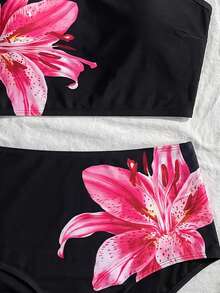 Swim Lushoire 女款花卉印花分體式比基尼上衣與三角比基尼下褲兩件式泳衣套裝 - 彩色 - 查看 5