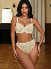 Seduluxe Sexy Underwire Lingerie Set 2pcs - Beige - View 4