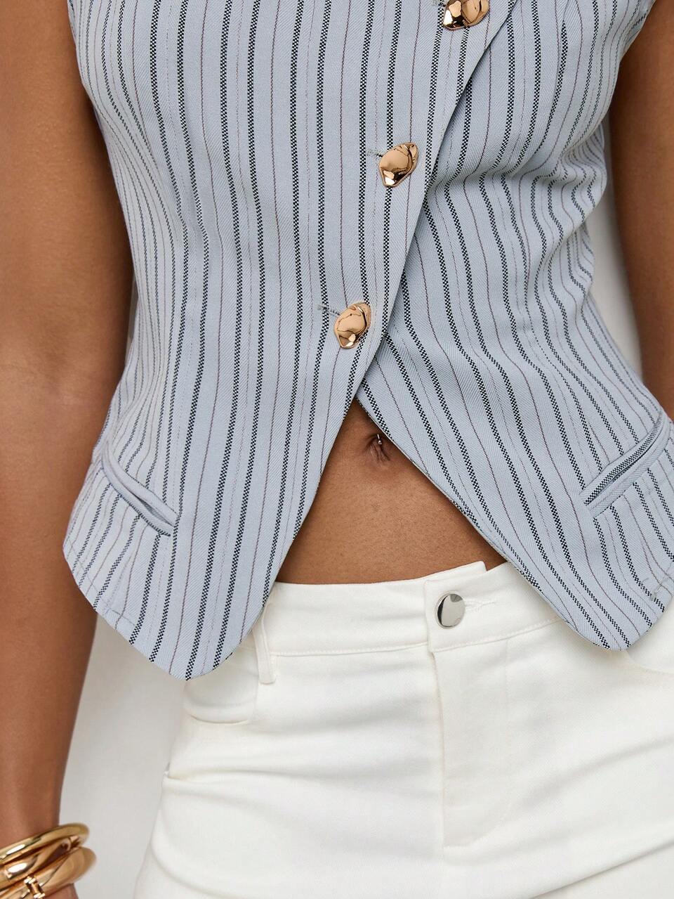 SHEIN Maija Women's Striped Casual Versatile Daily Wear Blazer Vest,Going Out Outfits, Work Outfits For Women,Fall Clothes