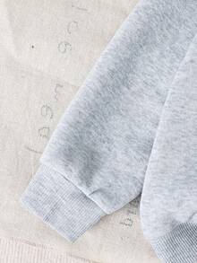 SHEIN Baby Boy Colorblock Patchwork Printed Bear Crew Neck Pullover Sweatshirt - Grey - View 5