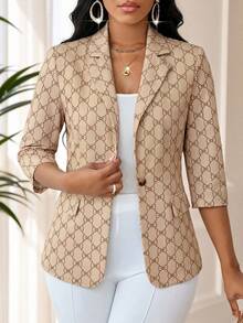 SHEIN Lady Blazer con estampado de lazo talla grande - Multicolor - Ver 1