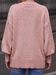 Editum Women's Autumn/Winter New Elegant Casual Round Neck Batwing Sleeve Baby Pink Knit Sweater Suitable For Daily Wear And Outings Travel - Pink - View 3