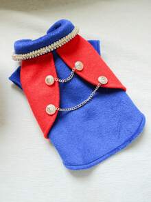 PETSIN 1pc Royal Prince Pet Dress, Cat And Dog Universal Dress, Suitable For Wedding Companion Dress, Christmas Party Retro Noble Style Pet Photo - sapphire blue red - View 9