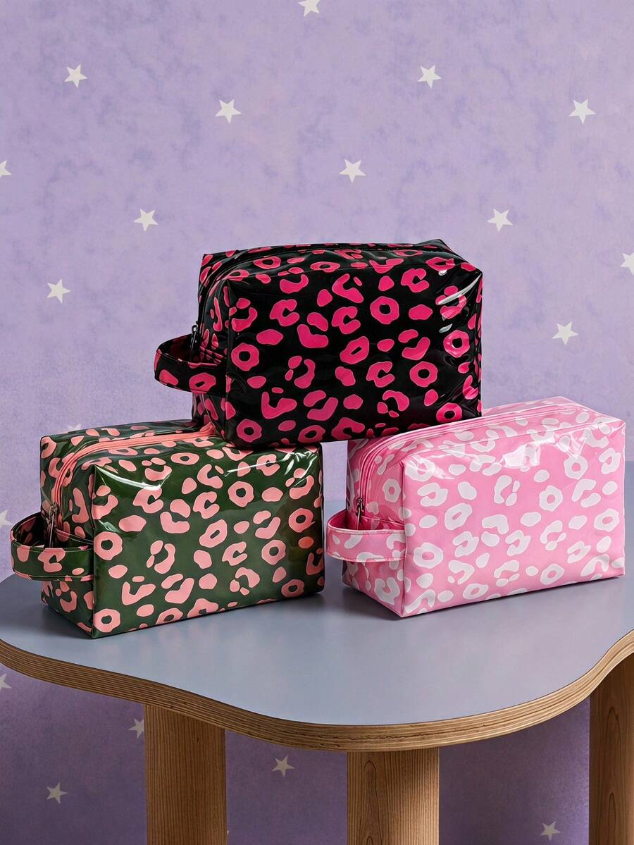 Joivida 1Pc PVC Leopard Print Striped Storage Bag, Large Capacity, Waterproof, INS Style, Multifunctional Makeup Bag, Travel Portable Storage Bag, Toiletry Storage Bag, Can Be Placed On Dresser/In Bathroom - Multicolor - View 1
