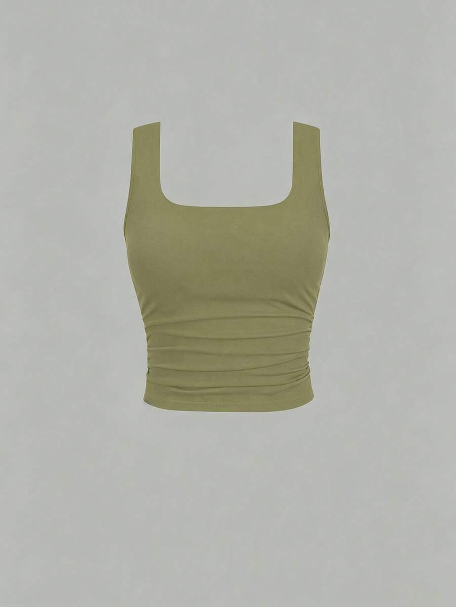 Flirla Casual Solid Color Slim Fit Tank Top, Summer - Green - View 1