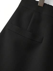 SHEIN Clasi 大尺碼女款夏季修身抓皺A字版型2合1假口袋鈕扣裝飾短褲，適合健身、傳統運動、網球、休閒，黑色 - 黑色 - 查看 8