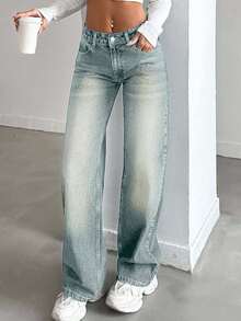 SHEIN Tall LOW RISE STRAIGHT CYT WOMEN BLUE JEANS, Tall Women - Light Wash - View 7