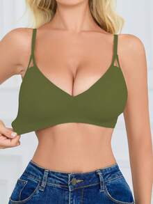 SHEIN 女款無縫內衣，1件 - 橄欖綠 - 查看 8