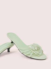CUCCOO DOLLMOD Zapatillas de estilo francés elegantes, cómodas y versátiles para ir al trabajo, con tacón bajo, punta redonda, diseño de gatito y dama, punta abierta, para clima frío - Verde manzana - Ver 5