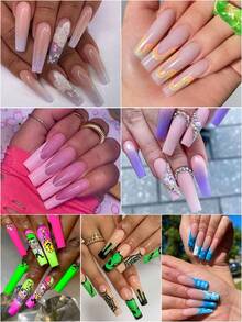 500Pcs Tube Shape Acrylic Resin Press On Self Adhesive Easy Apply DIY Natural Nude Color False Nail Tips Extensions For Home Salon Party Wedding Daily Life Nail Art Supplies - Apricot - View 4
