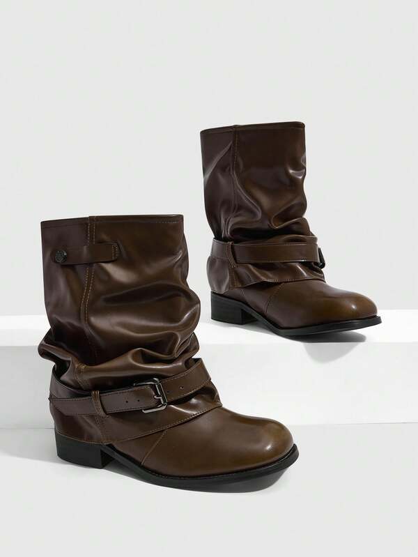 Daringsoles Botas de tobillo de estilo locomotora antigua marrón para otoño e invierno para mujer, tacón grueso con hebilla de cinturón, retro, cómodas, versátiles para ir al trabajo y uso diario, botas occidentales