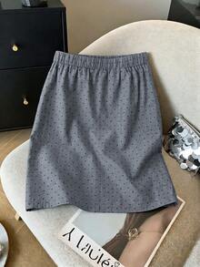 GlowEve CURVE Plus Size Women Elegant Fitted Polka Dot Pattern Skirt Fall - Grey - View 2