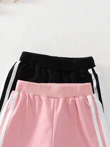 SHEIN 幼女粉色休閒春夏蝴蝶結鬆身長高腰直筒寬腿運動褲，時尚幼童運動褲 - 彩色 - 查看 5
