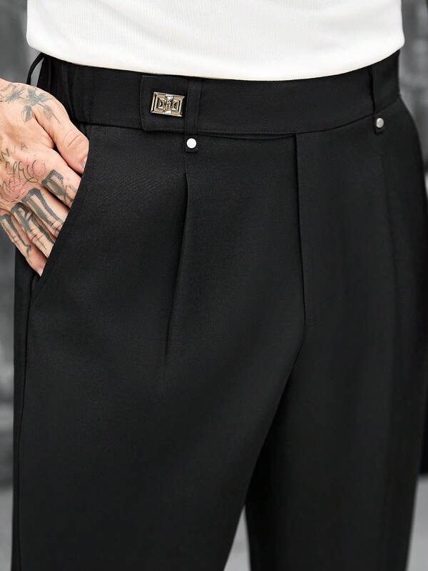 SLATEMANN Pantalones de vestir de negocios para hombre con pierna recta plisada, corte holgado y bolsillos laterales