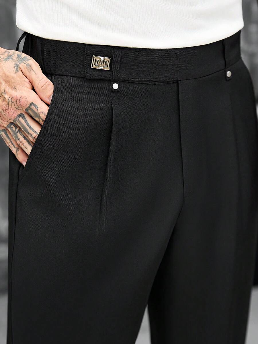 SLATEMANN Men's Pleated Straight Leg Loose Fit Business Dress Pants With Side Pockets - Black - View 1