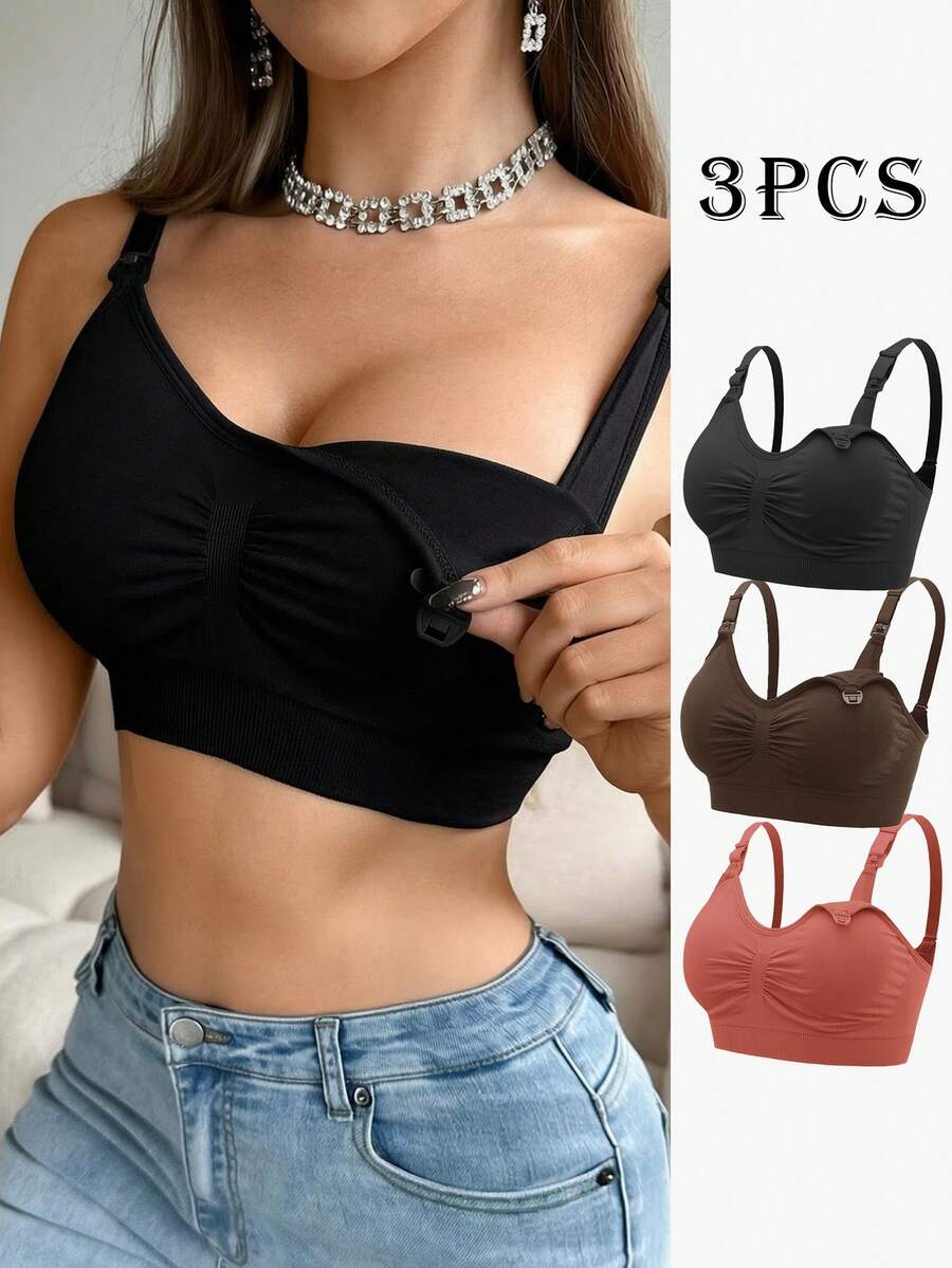 SHEIN 女款 2026 熱銷時尚舒適極簡純色高 CP 值高品質無縫孕婦哺乳內衣 3 件組 - 彩色 - 查看 1