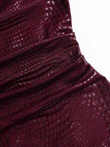 Sweetra Damen-Bluse in Burgunderrot mit hohem Kragen, plissiert, figurbetonend und asymmetrischem Saum, Tanktop-Stil - Bordeaux - Übersicht 4