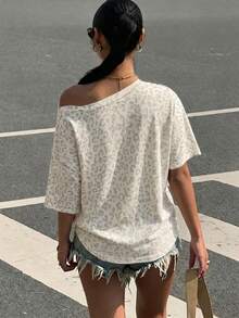 Muchica Plus Size Leopard Print Knight Graphic Casual Daily Summer T-Shirt - Multicolor - View 2