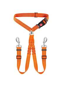 1Pc Adjustable Dual Dog Car Seat Belt, Elastic Retractable Pet Vehicle Safety Leash, Shock Absorbing Travel Restraint For Two Dogs Driving Trip - Multicolor - View 10