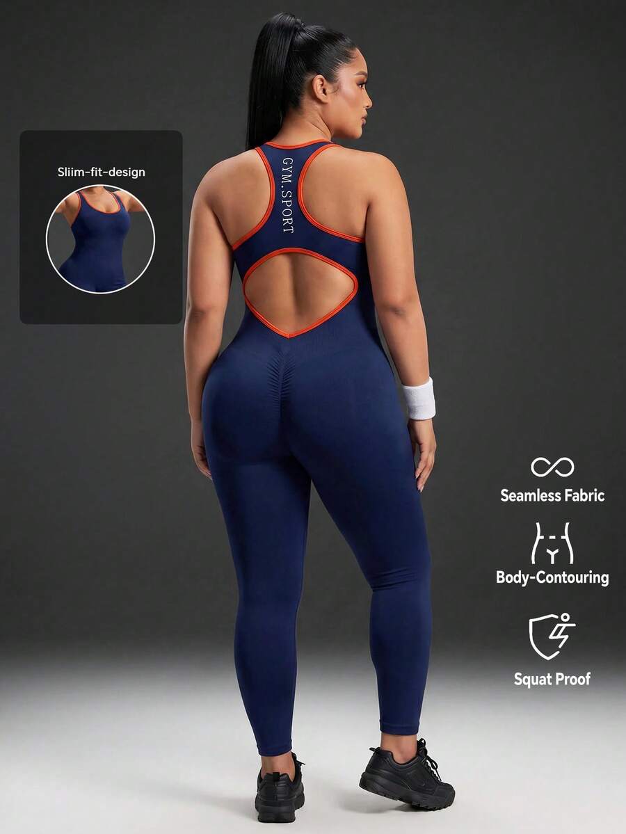 Powerista Women's Plus Size Letter Print Colorblock Casual Daily Travel Sports Jumpsuit