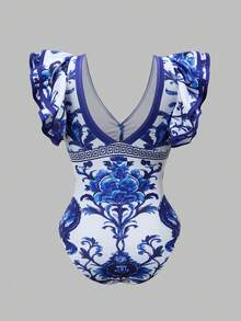 Swim Oasis 女款花卉印花連體泳衣與裙子套裝，適合海灘度假、泳池派對、海灘派對 - 彩色 - 查看 4