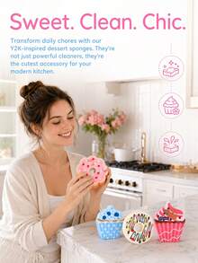 Zazumi 4Pcs/8Pcs Donut Shaped Dish Washing Sponge, Soft Porous Foam With Round Ring Silhouette, Rich Foam Generating, Water Absorbent And Fast Drying Surface Cleaner, Kitchen Scrub Pad For Tableware Pot Pan Daily Cleaning Tasks - multicolor - View 15