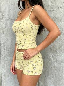 SHEIN EZwear Summer Ditsy Floral Camisole And Shorts Set - Multicolor - View 4