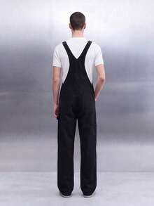 Zalmeno Overall Denim Hitam Kasual Serbaguna untuk Pria (Model Bib & Brace) - Hitam - View 2