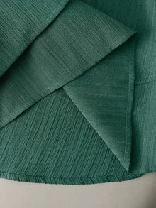 SHEIN PETITE 女款純色腰部綁帶荷葉邊寬鬆裙褲 - 綠色 - 查看 6