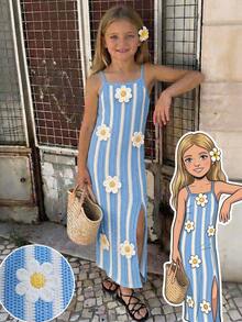 Young Girl Young Girl Young Girl Casual Fashion Knit Cami Dress, Suitable For Summer - Multicolor - View 4