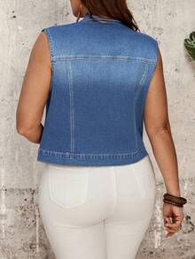 EMERY ROSE EMERY ROSE Blusa de mezclilla casual de un solo pecho para mujer talla grande, para uso diario y salidas, conjunto de otoño - Azul lavado medio - Ver 2