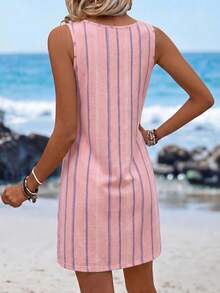 EMERY ROSE Women's Striped Round Neck Casual Sleeveless Mini Dress - Multicolor - View 2