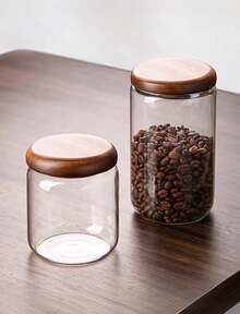 1Pc Glass Food Storage Containers With Airtight Wooden Lids, Glass Jars For Home & Office Use, Clear Glass Canisters For Tea, Coffee Beans, Nuts, Spices, Sugar, Overnight Oats, Cereal, Rice, Candy Storage - Clear - View 12