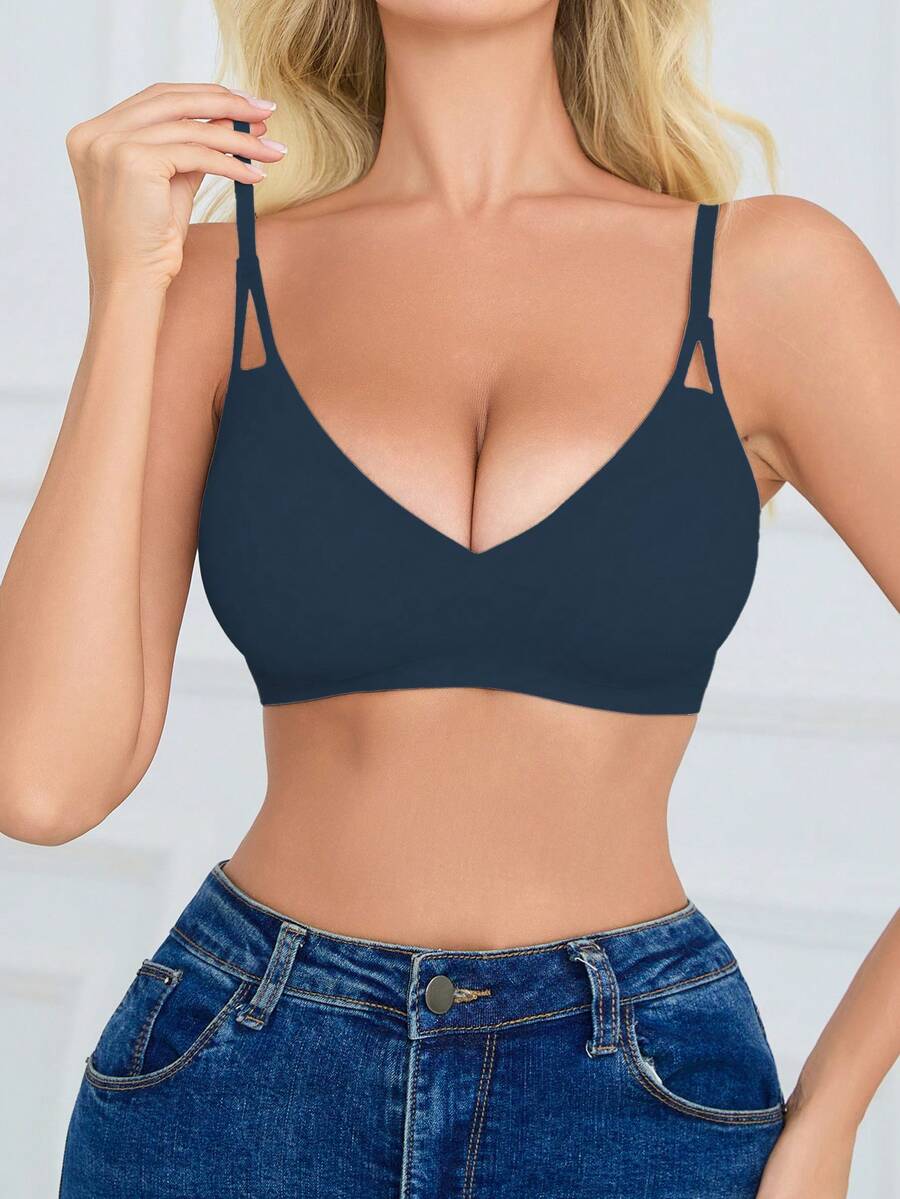 SHEIN Women's Seamless Bra, 1pc - Navy Blue - View 1