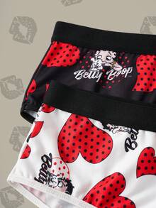 Betty Boop x SHEIN 加大码舒适柔软心形卡通图案内裤 - 黑與白 - 查看 4