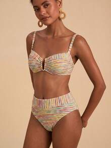 Travachic Women's Summer Beach Colorblock Spaghetti Strap Bikini & Triangle Bottom Two-Piece Swimsuit Set - Multicolor - View 5
